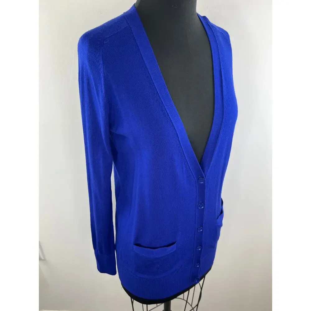 J. Crew Royal Blue Button Down Classic Merino Wool Long Cardigan Sweater Sz S